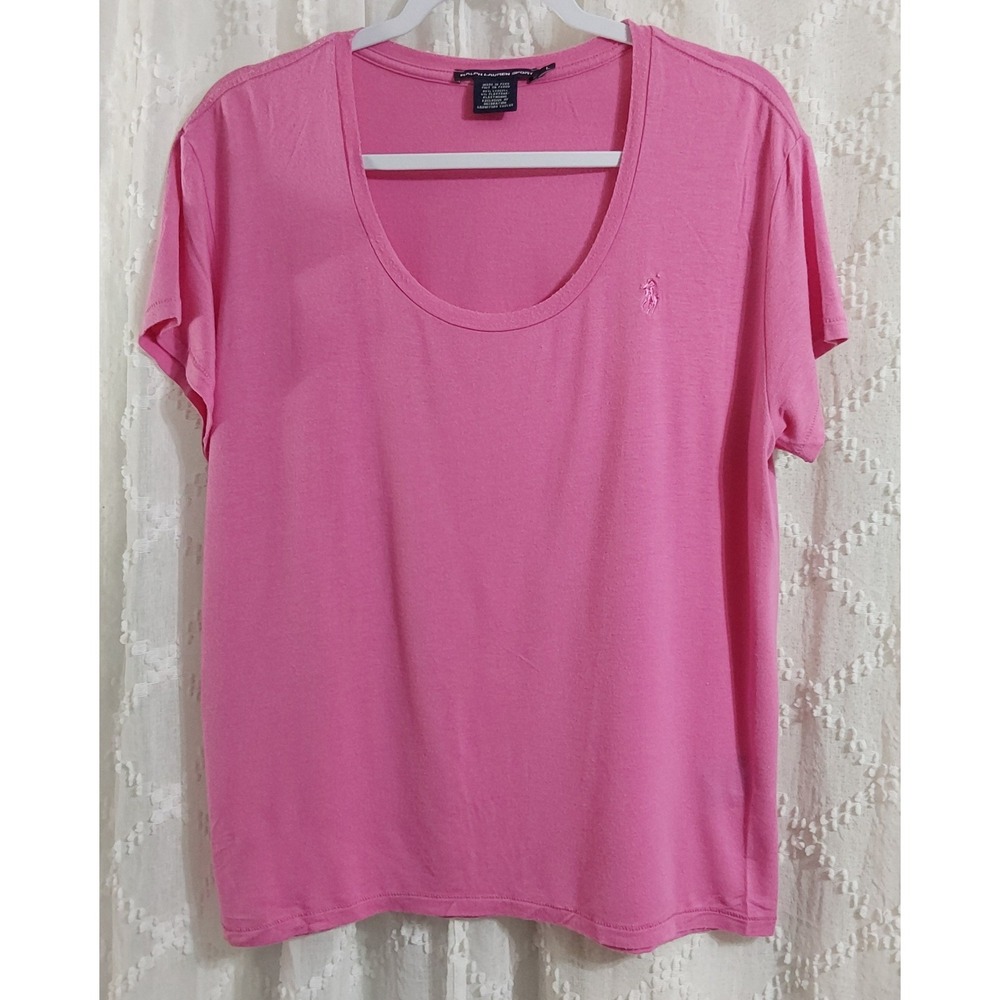 Ralph Lauren Sport Pink Lyocell Scoop Neck Short Sleeve Tee Shirt Womens Large